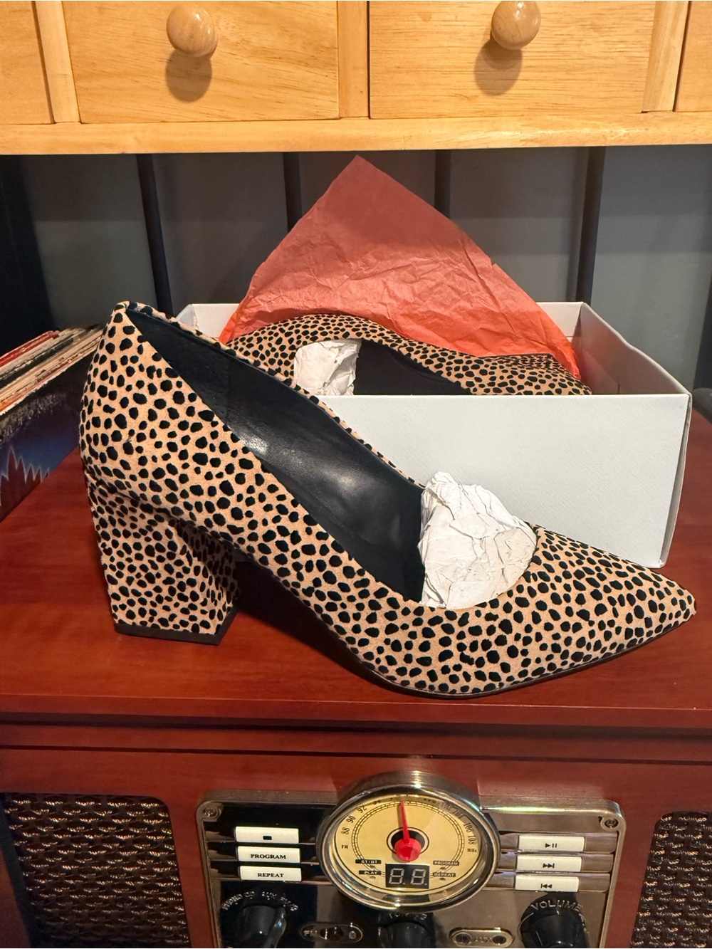 Sole Society Women's Leopard Print Block Heel Pumps - Tan/Black